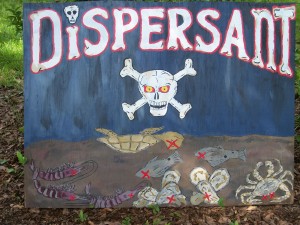 This sign reminds us that dispersants are dangerous chemicals