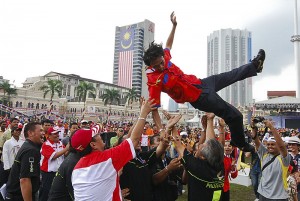 Celebrating freedom in Kuala Lumpur, Malaysia - photographed August 31, 2008.