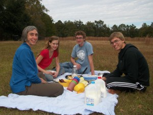 Enjoying a picnic in the field