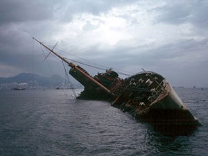 The Seawise University (formerly RMS Queen Elizabeth) capsized in Victoria Harbour (Hong Kong). Photograph by Barry Loigman, M.D., July 1972.